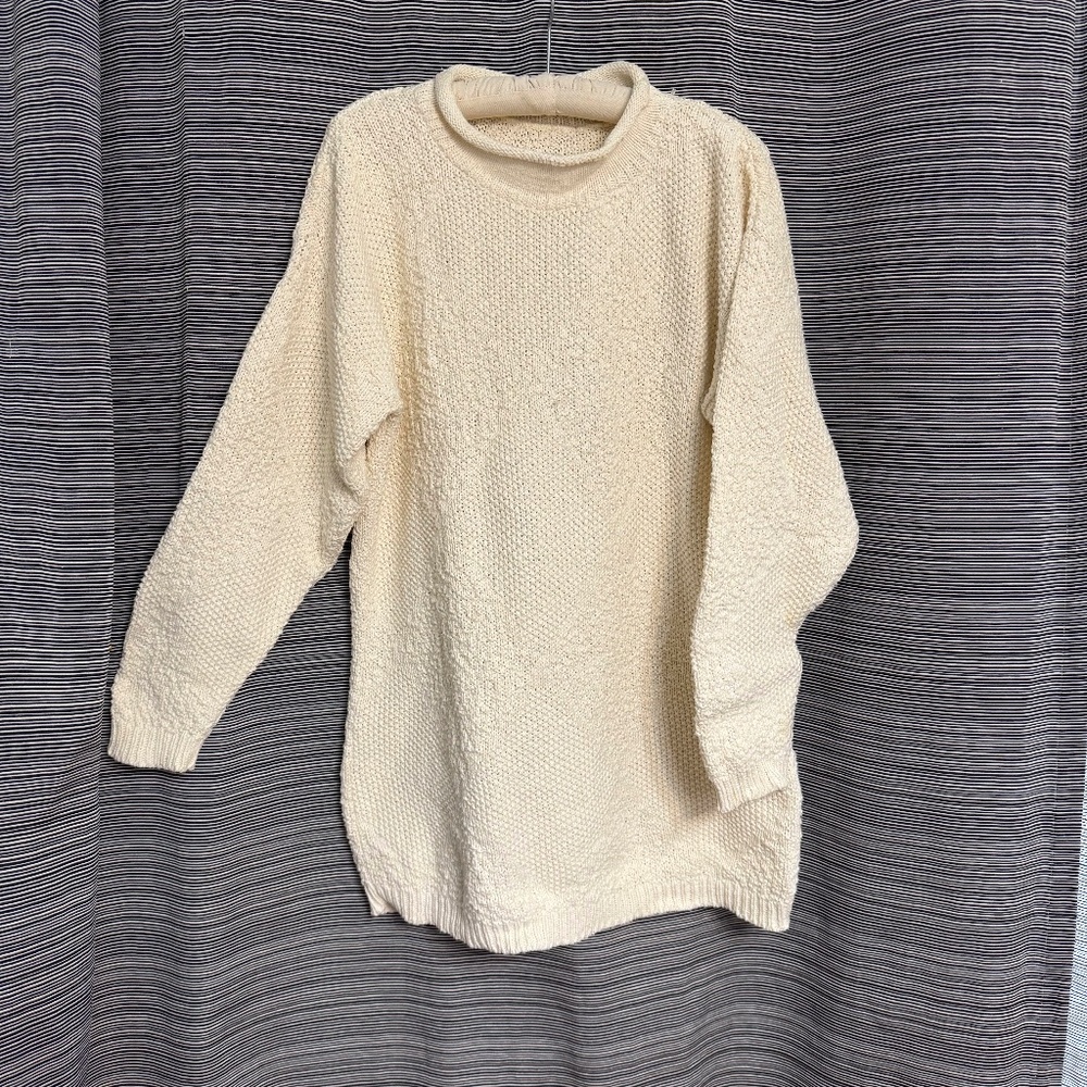 Big City Vintage Cotton Chunky Knit Cream Sweater Dress Size Small